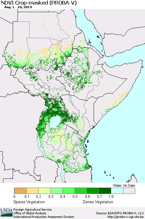 Eastern Africa NDVI Crop-masked (PROBA-V) Thematic Map For 8/1/2019 - 8/10/2019