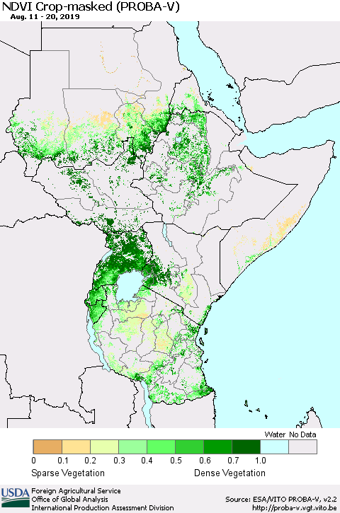 Eastern Africa NDVI Crop-masked (PROBA-V) Thematic Map For 8/11/2019 - 8/20/2019