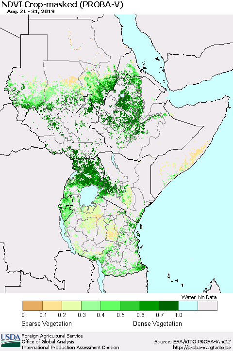 Eastern Africa NDVI Crop-masked (PROBA-V) Thematic Map For 8/21/2019 - 8/31/2019