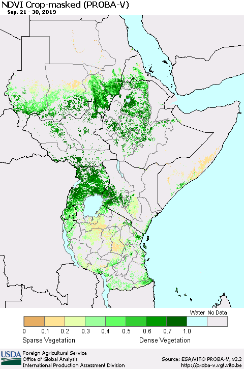 Eastern Africa NDVI Crop-masked (PROBA-V) Thematic Map For 9/21/2019 - 9/30/2019