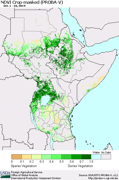Eastern Africa NDVI Crop-masked (PROBA-V) Thematic Map For 10/1/2019 - 10/10/2019