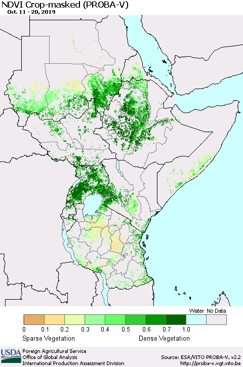 Eastern Africa NDVI Crop-masked (PROBA-V) Thematic Map For 10/11/2019 - 10/20/2019