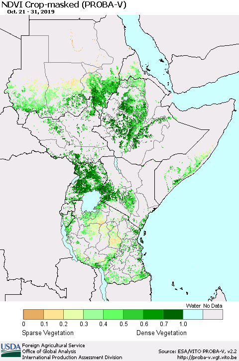 Eastern Africa NDVI Crop-masked (PROBA-V) Thematic Map For 10/21/2019 - 10/31/2019