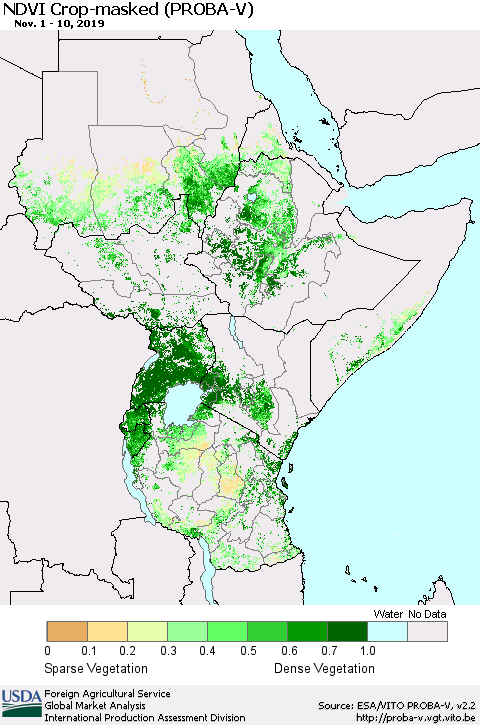 Eastern Africa NDVI Crop-masked (PROBA-V) Thematic Map For 11/1/2019 - 11/10/2019