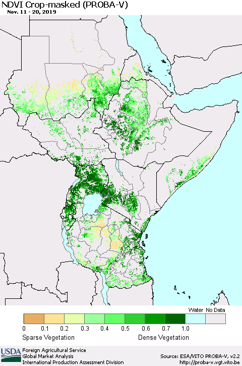 Eastern Africa NDVI Crop-masked (PROBA-V) Thematic Map For 11/11/2019 - 11/20/2019
