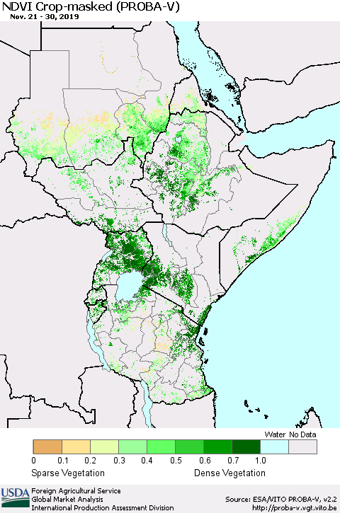 Eastern Africa NDVI Crop-masked (PROBA-V) Thematic Map For 11/21/2019 - 11/30/2019