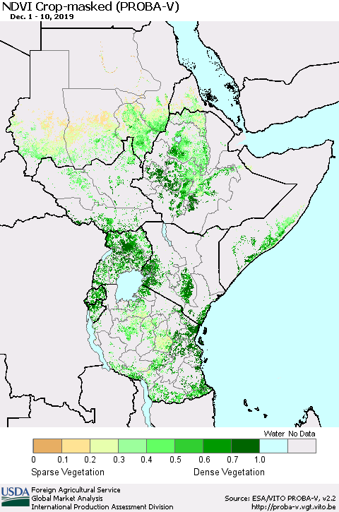 Eastern Africa NDVI Crop-masked (PROBA-V) Thematic Map For 12/1/2019 - 12/10/2019