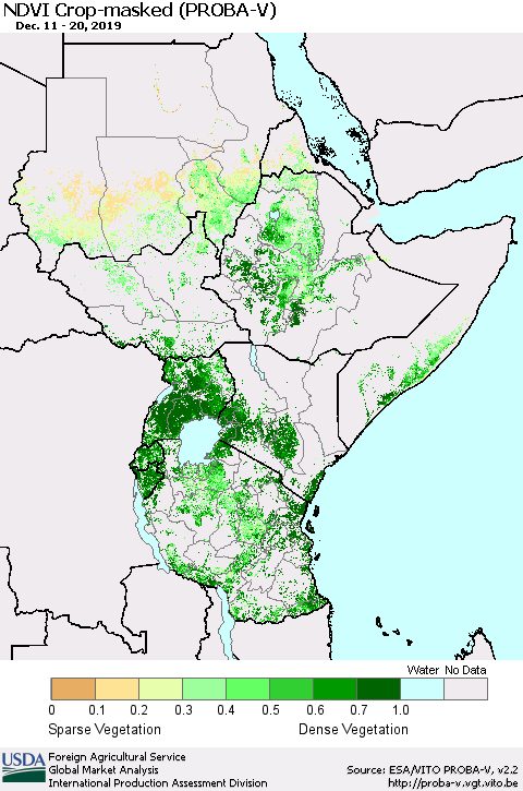 Eastern Africa NDVI Crop-masked (PROBA-V) Thematic Map For 12/11/2019 - 12/20/2019