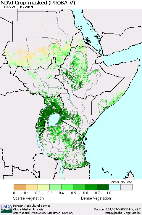 Eastern Africa NDVI Crop-masked (PROBA-V) Thematic Map For 12/21/2019 - 12/31/2019