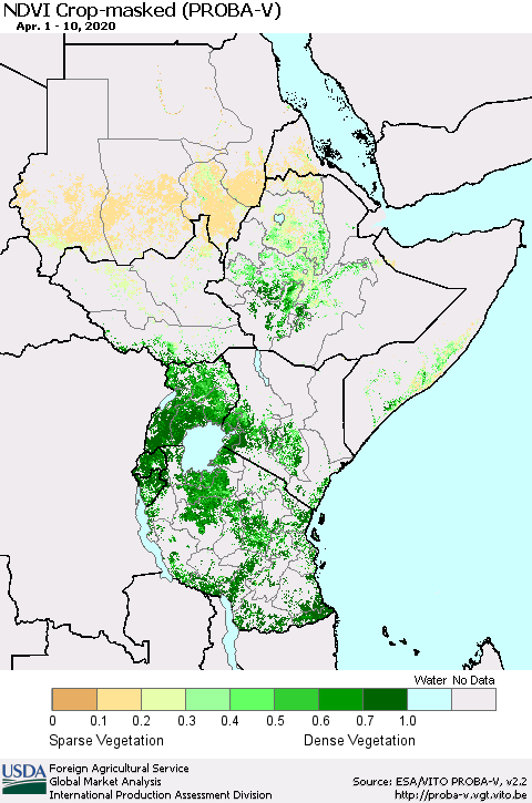 Eastern Africa NDVI Crop-masked (PROBA-V) Thematic Map For 4/1/2020 - 4/10/2020
