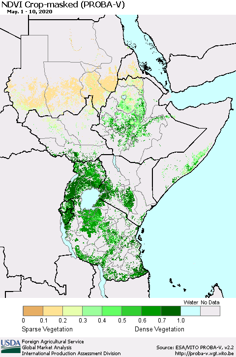 Eastern Africa NDVI Crop-masked (PROBA-V) Thematic Map For 5/1/2020 - 5/10/2020