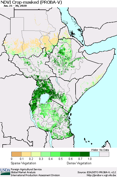 Eastern Africa NDVI Crop-masked (PROBA-V) Thematic Map For 6/21/2020 - 6/30/2020