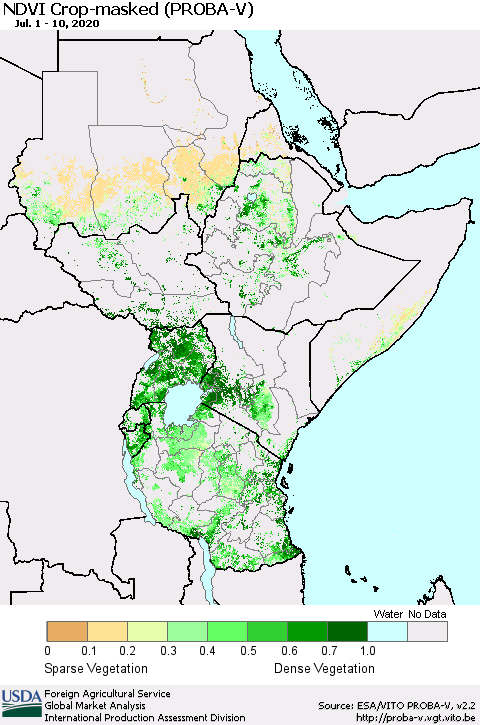 Eastern Africa NDVI Crop-masked (PROBA-V) Thematic Map For 7/1/2020 - 7/10/2020
