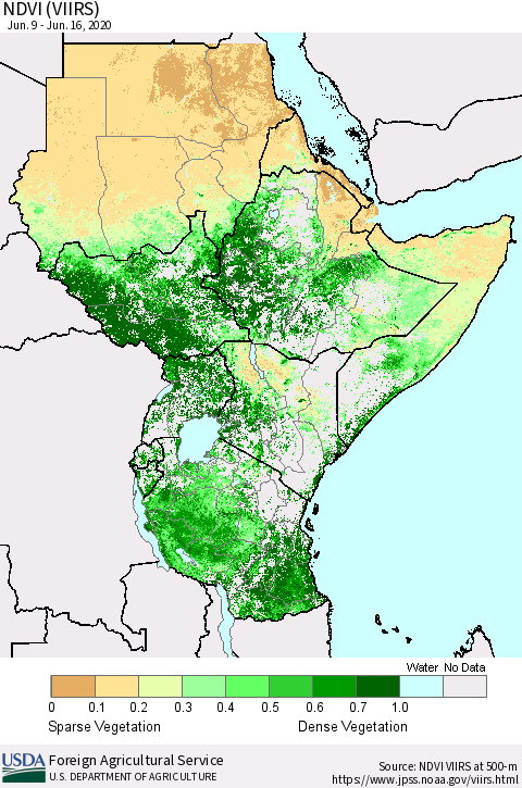 Eastern Africa NDVI (VIIRS) Thematic Map For 6/11/2020 - 6/20/2020