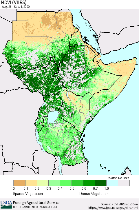 Eastern Africa NDVI (VIIRS) Thematic Map For 9/1/2020 - 9/10/2020