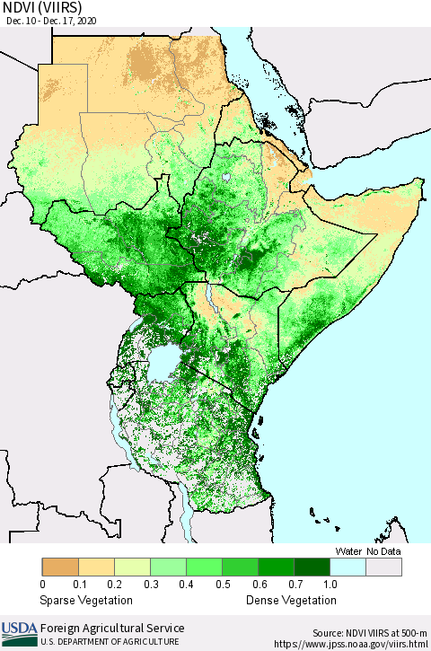 Eastern Africa NDVI (VIIRS) Thematic Map For 12/11/2020 - 12/20/2020