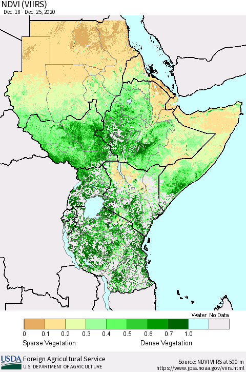 Eastern Africa NDVI (VIIRS) Thematic Map For 12/21/2020 - 12/31/2020