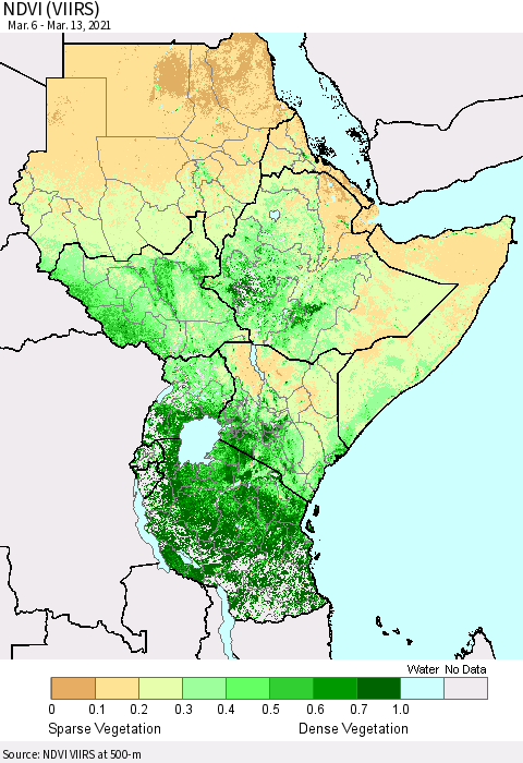 Eastern Africa NDVI (VIIRS) Thematic Map For 3/6/2021 - 3/13/2021