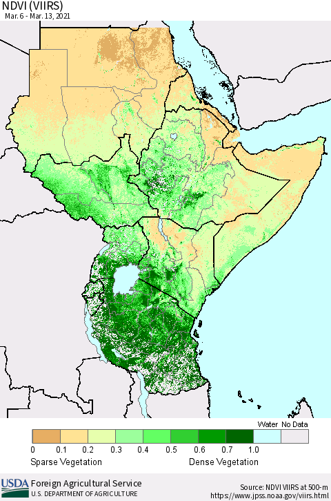 Eastern Africa NDVI (VIIRS) Thematic Map For 3/11/2021 - 3/20/2021