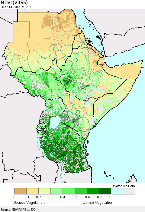 Eastern Africa NDVI (VIIRS) Thematic Map For 3/14/2021 - 3/21/2021