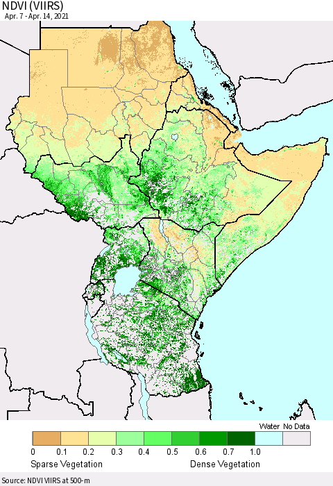 Eastern Africa NDVI (VIIRS) Thematic Map For 4/7/2021 - 4/14/2021