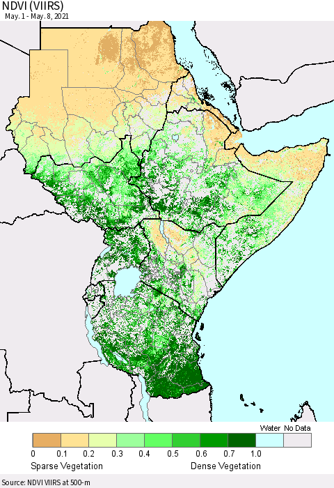 Eastern Africa NDVI (VIIRS) Thematic Map For 5/1/2021 - 5/8/2021