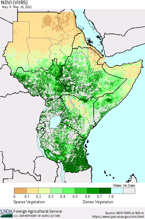 Eastern Africa NDVI (VIIRS) Thematic Map For 5/11/2021 - 5/20/2021