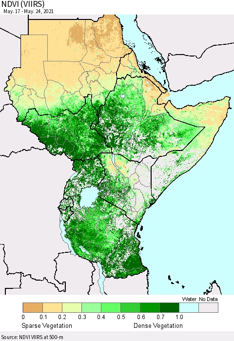 Eastern Africa NDVI (VIIRS) Thematic Map For 5/17/2021 - 5/24/2021