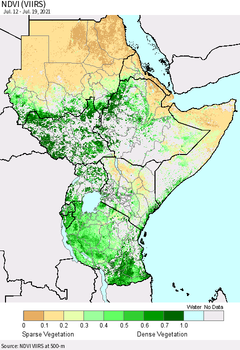Eastern Africa NDVI (VIIRS) Thematic Map For 7/12/2021 - 7/19/2021