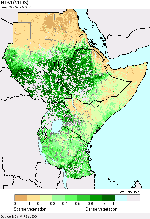 Eastern Africa NDVI (VIIRS) Thematic Map For 8/29/2021 - 9/5/2021