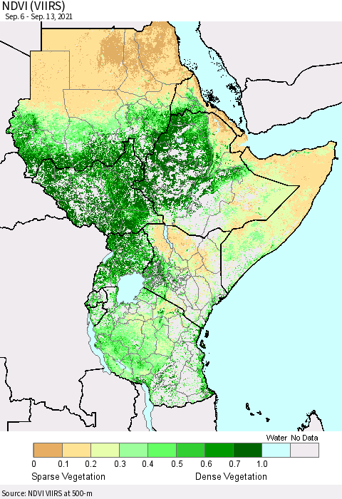 Eastern Africa NDVI (VIIRS) Thematic Map For 9/6/2021 - 9/13/2021