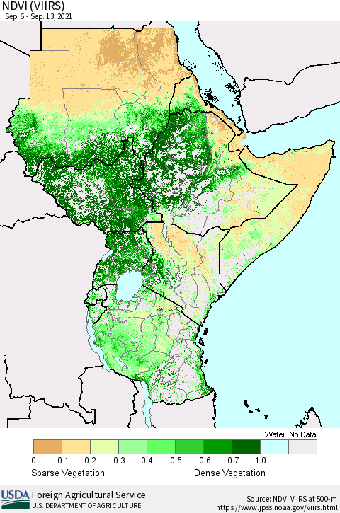 Eastern Africa NDVI (VIIRS) Thematic Map For 9/11/2021 - 9/20/2021