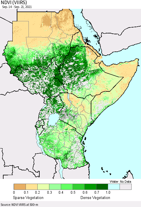 Eastern Africa NDVI (VIIRS) Thematic Map For 9/14/2021 - 9/21/2021