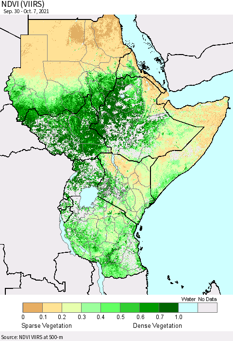 Eastern Africa NDVI (VIIRS) Thematic Map For 9/30/2021 - 10/7/2021
