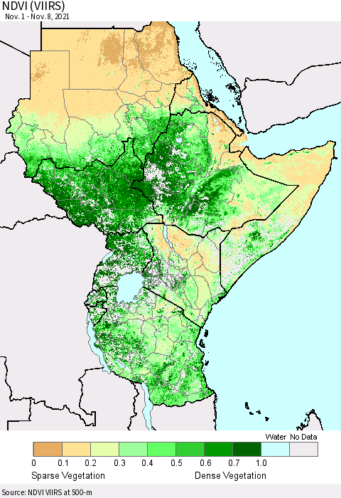 Eastern Africa NDVI (VIIRS) Thematic Map For 11/1/2021 - 11/8/2021