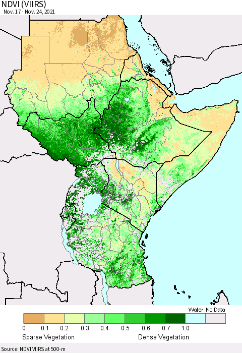 Eastern Africa NDVI (VIIRS) Thematic Map For 11/17/2021 - 11/24/2021