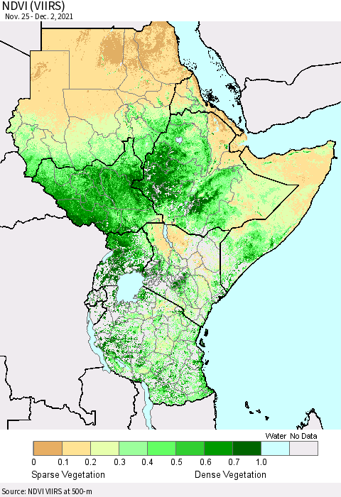 Eastern Africa NDVI (VIIRS) Thematic Map For 11/25/2021 - 12/2/2021