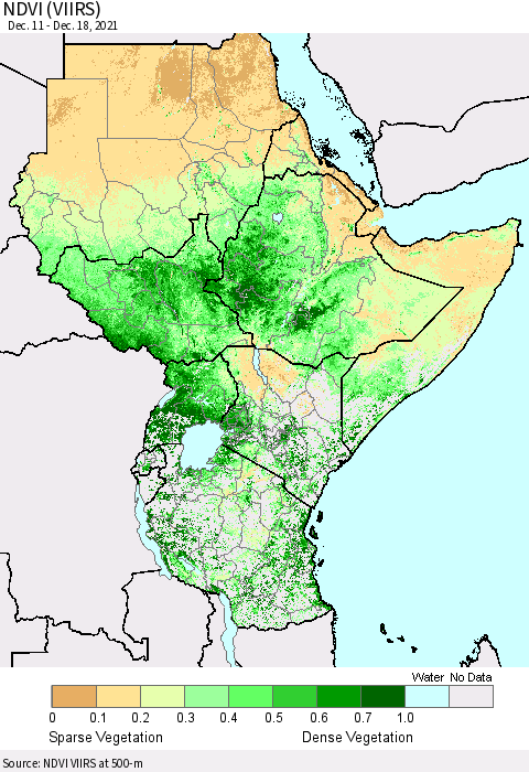 Eastern Africa NDVI (VIIRS) Thematic Map For 12/11/2021 - 12/18/2021