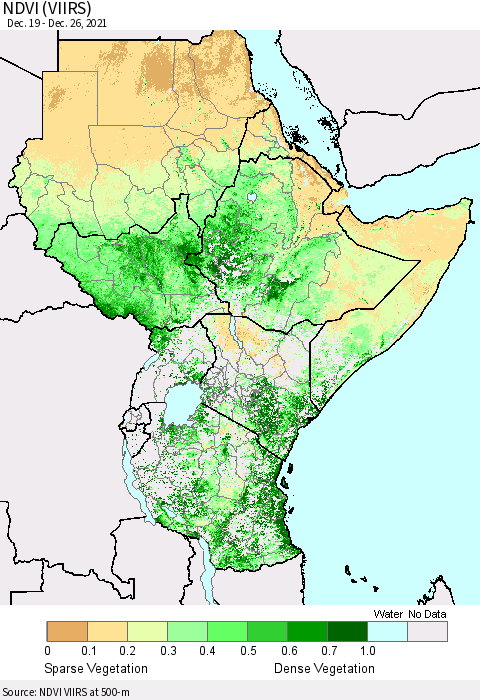 Eastern Africa NDVI (VIIRS) Thematic Map For 12/19/2021 - 12/26/2021
