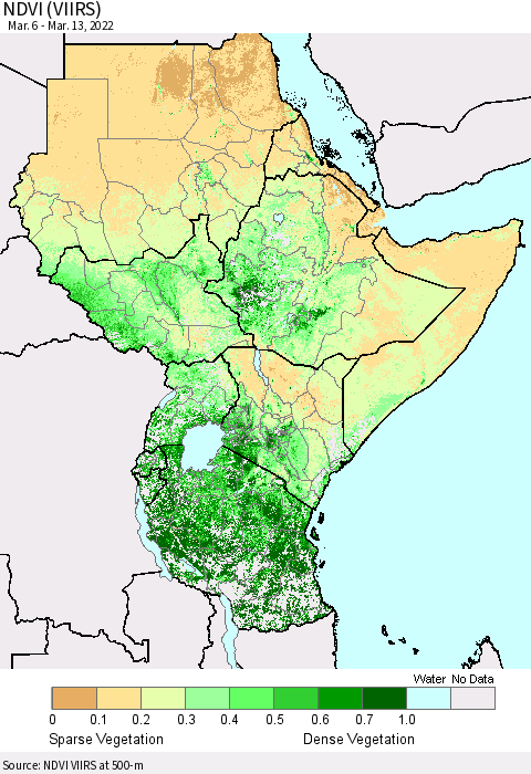 Eastern Africa NDVI (VIIRS) Thematic Map For 3/6/2022 - 3/13/2022