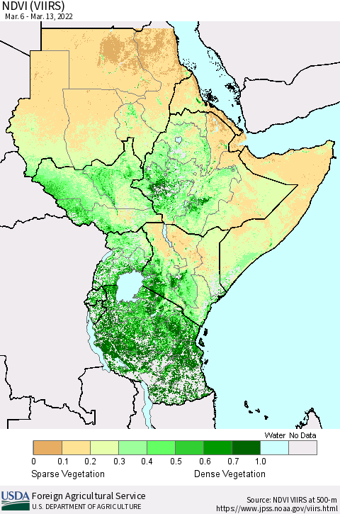 Eastern Africa NDVI (VIIRS) Thematic Map For 3/11/2022 - 3/20/2022