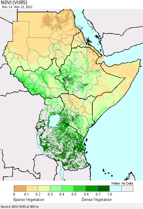 Eastern Africa NDVI (VIIRS) Thematic Map For 3/14/2022 - 3/21/2022