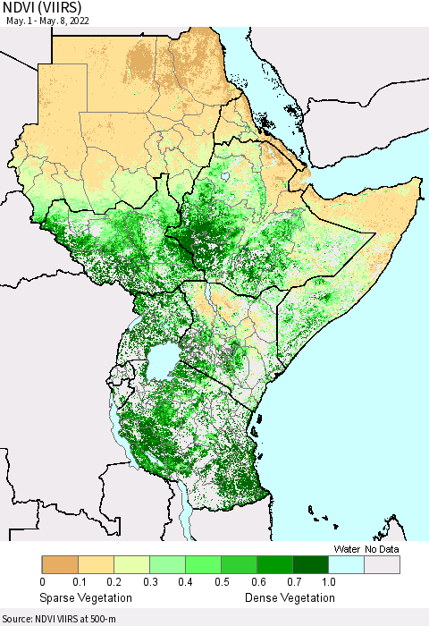 Eastern Africa NDVI (VIIRS) Thematic Map For 5/1/2022 - 5/8/2022