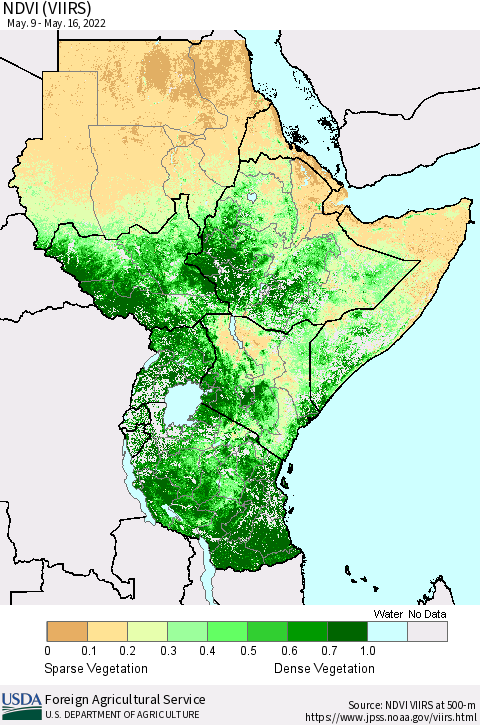 Eastern Africa NDVI (VIIRS) Thematic Map For 5/11/2022 - 5/20/2022