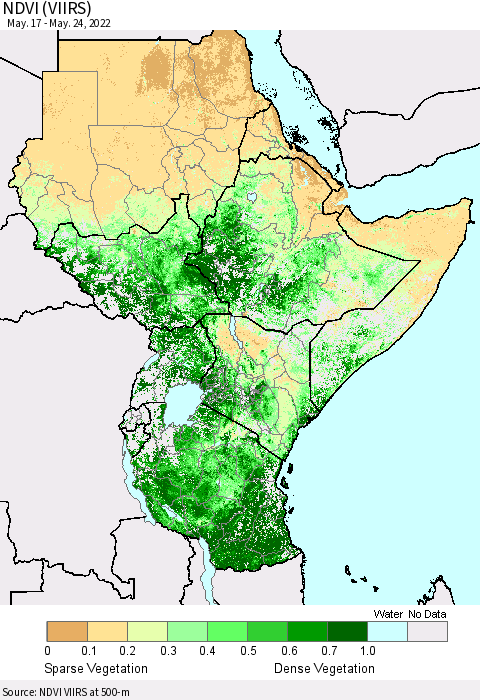 Eastern Africa NDVI (VIIRS) Thematic Map For 5/17/2022 - 5/24/2022