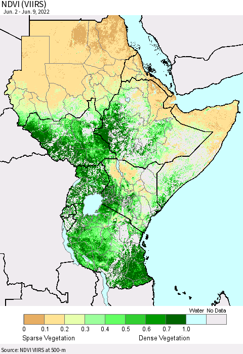 Eastern Africa NDVI (VIIRS) Thematic Map For 6/2/2022 - 6/9/2022