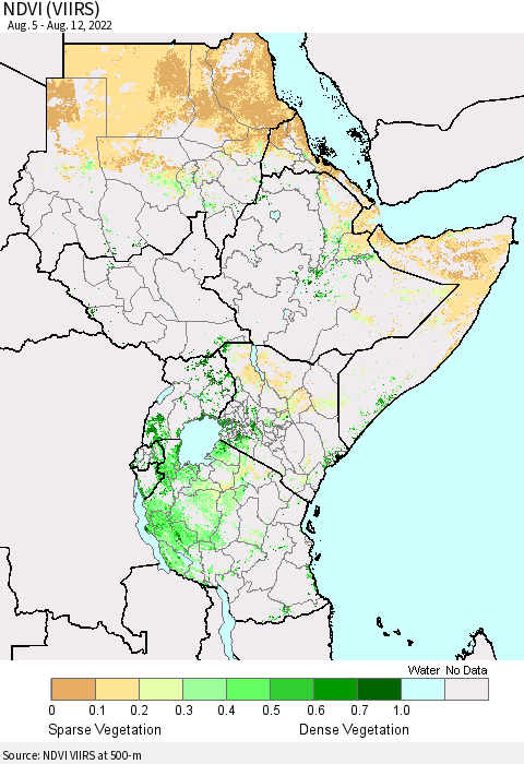 Eastern Africa NDVI (VIIRS) Thematic Map For 8/5/2022 - 8/12/2022
