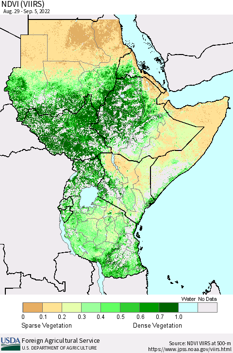 Eastern Africa NDVI (VIIRS) Thematic Map For 9/1/2022 - 9/10/2022