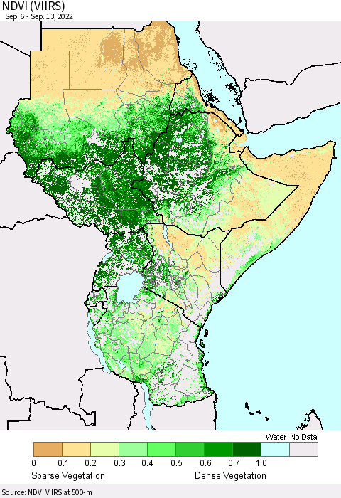 Eastern Africa NDVI (VIIRS) Thematic Map For 9/6/2022 - 9/13/2022