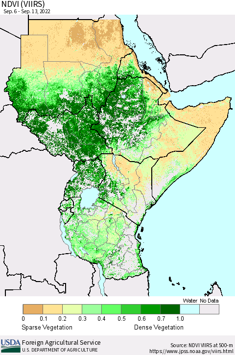 Eastern Africa NDVI (VIIRS) Thematic Map For 9/11/2022 - 9/20/2022